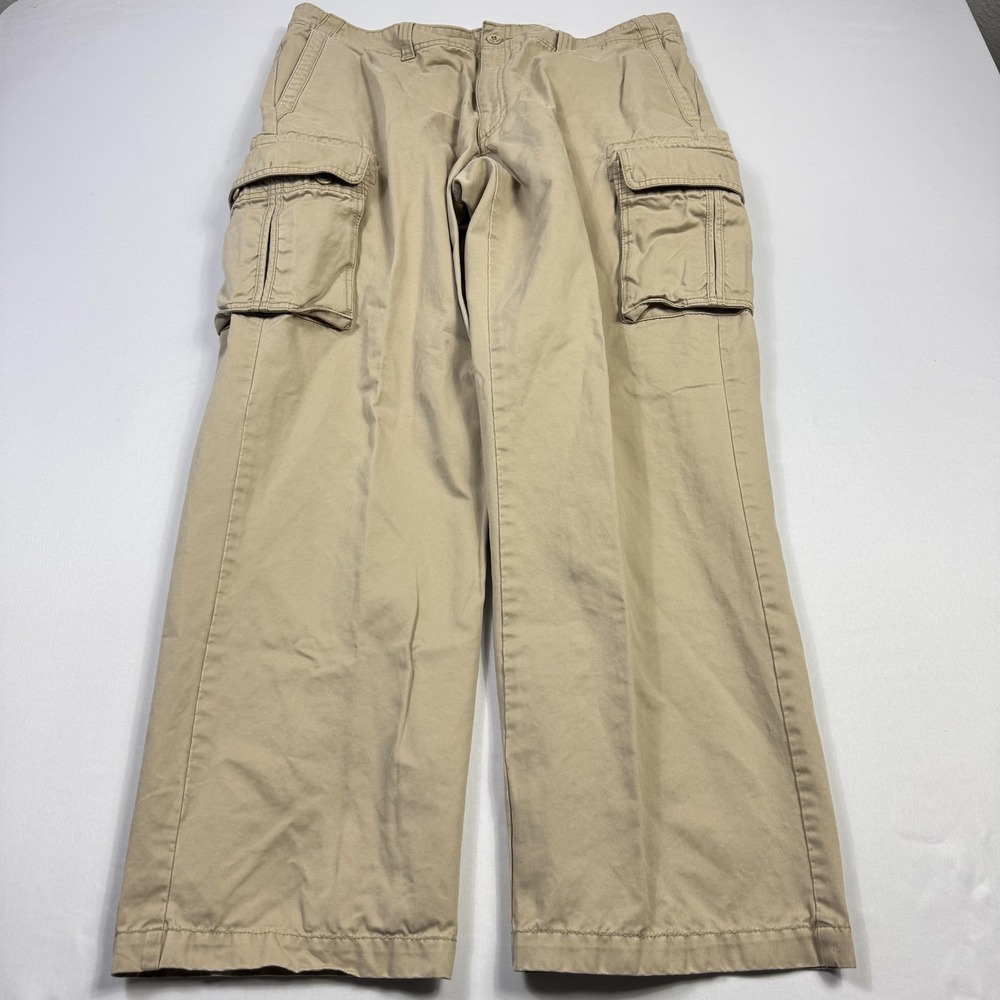 L.L.Bean Cargo Pants Mens 38x30 Khaki 100% Cotton Relaxed Fit Outdoor Hiking